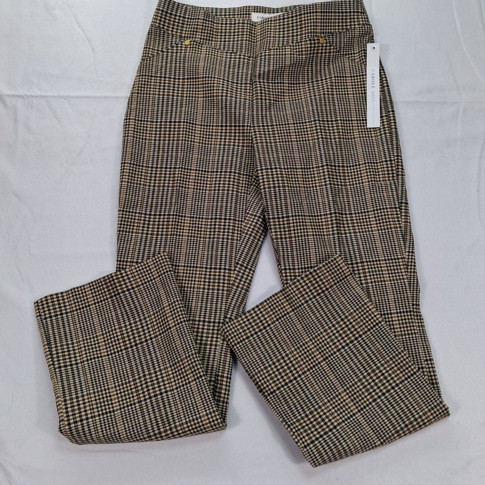 Carole Wren Pants Womens 10 Pull On Straight Brown Black Plaid NEW